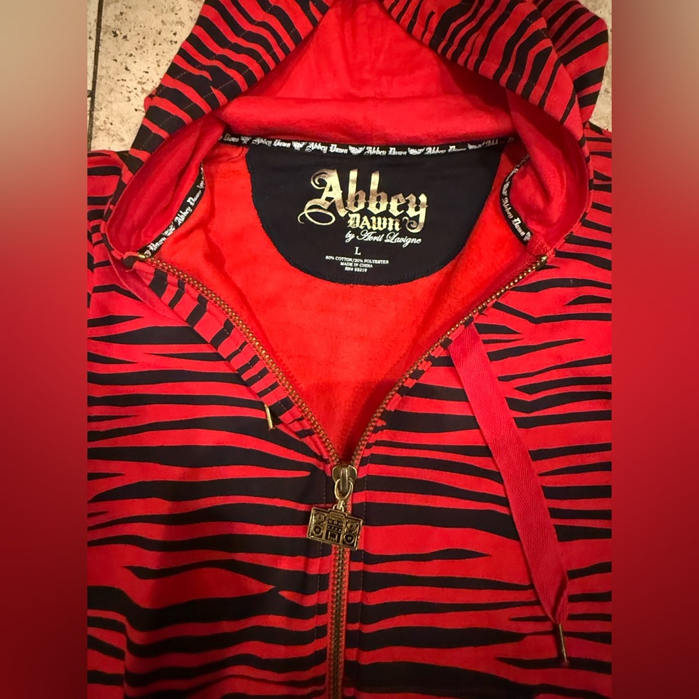 THE ABBEY DAWN EPIC RED STUDDED ZEBRA STEREO HOODIE. Rare. Iconic. Sz L. Emo - Picture 7 of 12